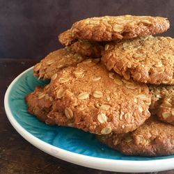 Close-up of oatmeal cookies in plate on table