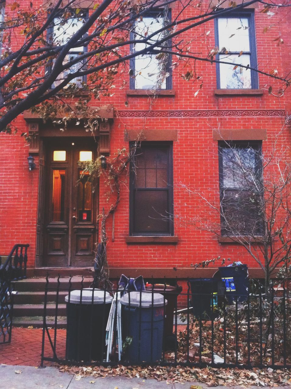 building exterior, architecture, built structure, window, house, red, residential structure, brick wall, residential building, door, building, old, tree, outdoors, closed, bare tree, day, facade, exterior, entrance