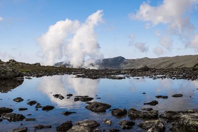 Panoramic view of lake against sky