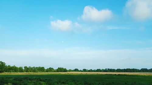 Scenic view of grassy field against cloudy sky