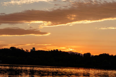 Scenic view of river against sky at sunset