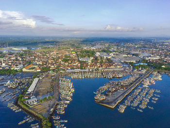 Aerial view of the fishing port in banyuwangi east java indonesia