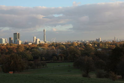 View of cityscape against sky during sunset