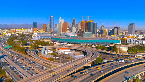 High angle view of city streeticonic new york city skyline