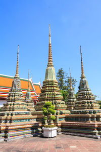 Low angle view of temple building against clear sky