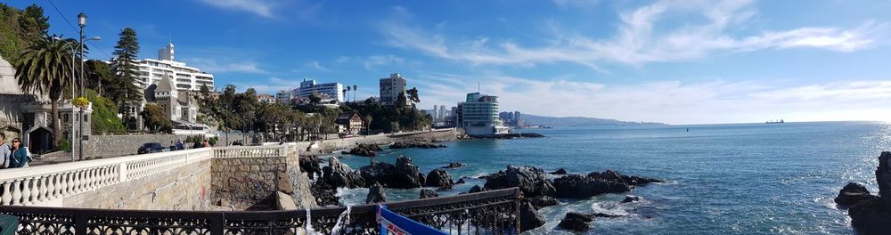 Panoramic view of city against cloudy sky