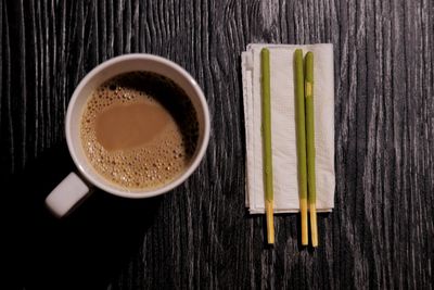 Directly above shot of coffee cup on table