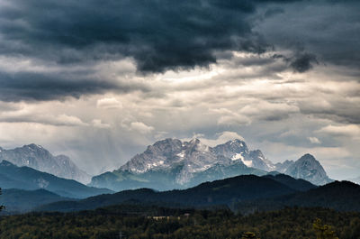 Scenic view of snowcapped mountains against sky