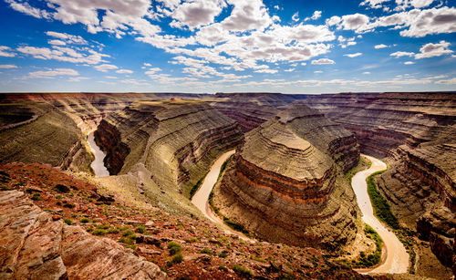 Scenic view of dramatic landscape against cloudy sky