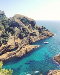 Scenic view of sea against clear sky