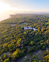 High angle view of trees on landscape against sky