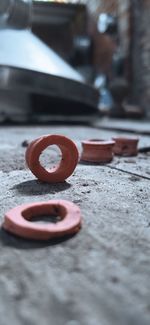 Close-up of metal container on table