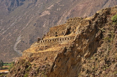 Archaeological site in ollantaytambou on the top of the mountain