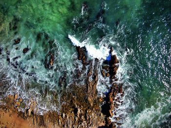 High angle view of people in sea