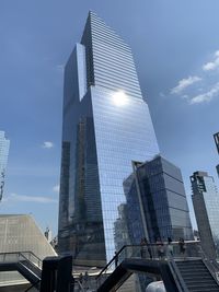 Low angle view of modern buildings against sky in city