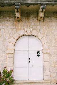 Closed door of house