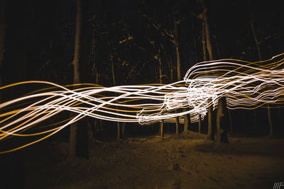 Close-up of light trails on field at night