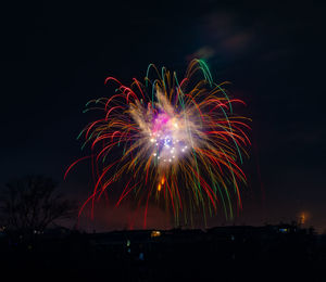 Low angle view of firework display at night