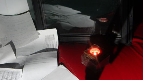 Close-up of red burning candles