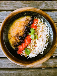 High angle view of food in bowl on table