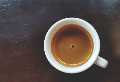 High angle view of coffee cup on table