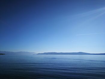 Scenic view of sea against clear blue sky