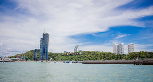 Modern buildings against sky in city