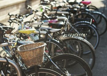 Bicycles parked in basket