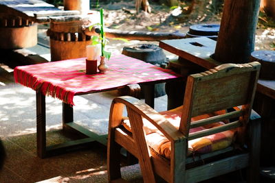 Close-up of chairs and table