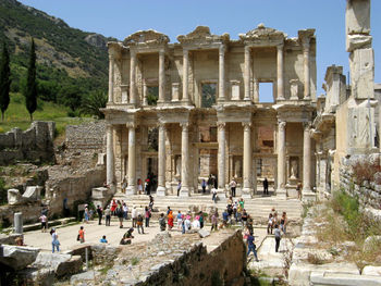 Group of people in front of historical building