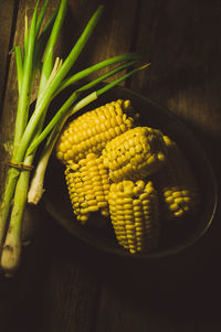 High angle view of vegetables on table