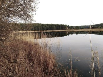 Scenic view of lake against clear sky