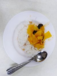 High angle view of breakfast served in plate