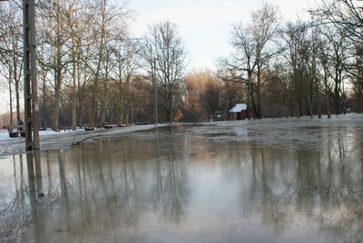 Scenic view of lake against sky during winter