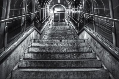 Staircase of illuminated railroad station