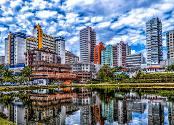 Reflection of buildings in city