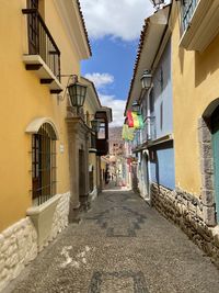 Narrow alley amidst buildings in city
