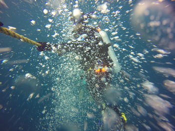 High angle view of bubbles in sea