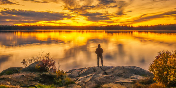 Scenic view of lake against sky during sunset