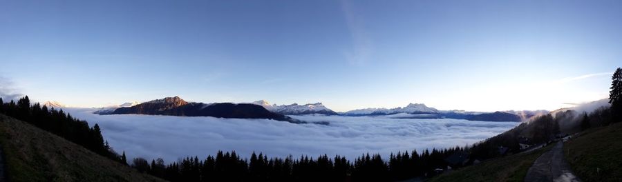 Panoramic view of snowcapped mountains against sky