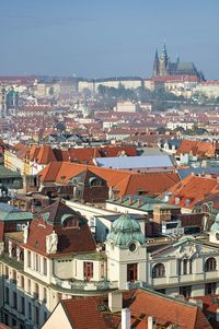 High angle view of townscape against sky in city