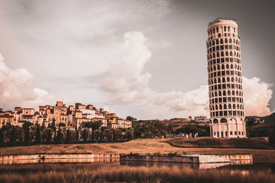 Panoramic view of buildings against cloudy sky