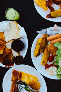 High angle view of breakfast served on table