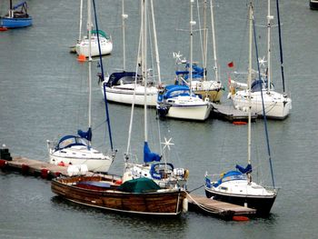 Boats moored in harbor