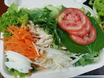 Close-up of chopped vegetables in plate