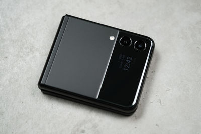 Close-up of mobile phone on table