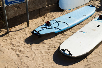 High angle view of shoes on sand