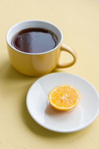 High angle view of coffee on table