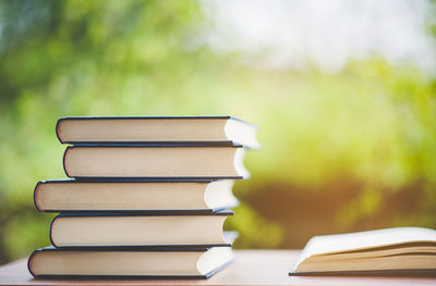 Stack of books on table