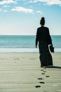 Rear view of man standing on beach